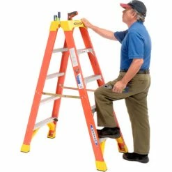 Werner 5' Dual Access Fiberglass Step Ladder 300 lb. Cap - T6205 21 Werner 5' Dual Access Fiberglass Step Ladder 300 lb. Cap - T6205 -Cheap Janitorial Carts Store 207676 03