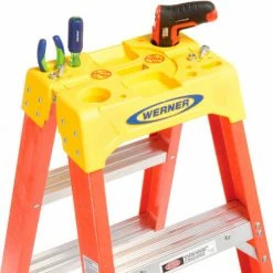 Werner 5' Dual Access Fiberglass Step Ladder 300 lb. Cap - T6205 22 Werner 5' Dual Access Fiberglass Step Ladder 300 lb. Cap - T6205 -Cheap Janitorial Carts Store 207676 04