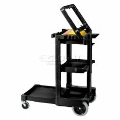Rubbermaid® 6173-88 Janitor Cart with 25 Gallon Vinyl Bag, Black -Cheap Janitorial Carts Store 239044BK 31