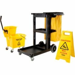 Global Industrial™ Janitor Cart Black with Mop Bucket and Wet Floor Sign 14 Global Industrial™ Janitor Cart Black with Mop Bucket and Wet Floor Sign -Cheap Janitorial Carts Store 800308 02