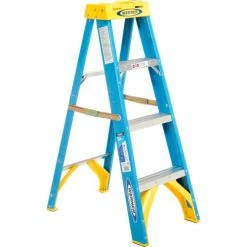 Cheap Janitorial Carts Store 9 Werner 4' Fiberglass Step Ladder w/ Plastic Tool Tray - 6004