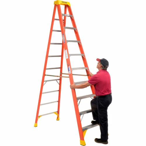 Werner 10' Fiberglass Step Ladder w/ Plastic Tool Tray 300 lb. Cap - 6210 4 Werner 10' Fiberglass Step Ladder w/ Plastic Tool Tray 300 lb. Cap - 6210 - Image 4