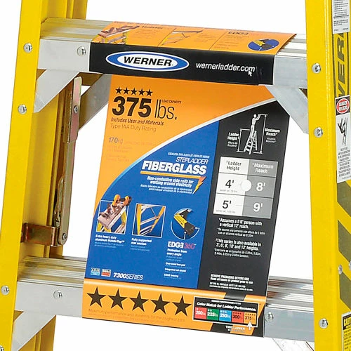 Werner 4' Fiberglass Step Ladder w/ Aluminum Tool Tray 375 lb. Cap - 7304 3 Werner 4' Fiberglass Step Ladder w/ Aluminum Tool Tray 375 lb. Cap - 7304 - Image 3