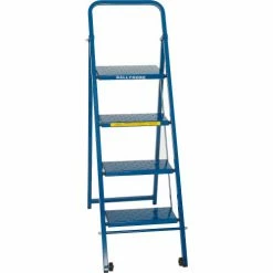 Ballymore 4 Step Thin Line Folding Step Ladder, 300 lb. Capacity, Blue - TL418 -Cheap Janitorial Carts Store B2220848 05