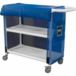 Royal Basket Trucks PVC Linen Cart, 32" - 2 Shelf, Blue Mesh Cover, 2 Sw/2 Sw Lock