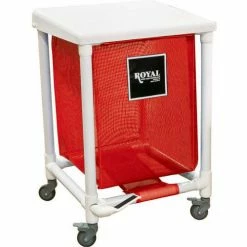 Royal Basket Trucks PVC Hamper, 35 Gal, Sgl, Red Mesh Liner, 2 Sw/2 Sw Lock, with Foot Pedal