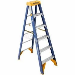 Werner 6' Type 1AA Fiberglass Contractor JobStation Ladder 375 lb. Cap - OBCN06